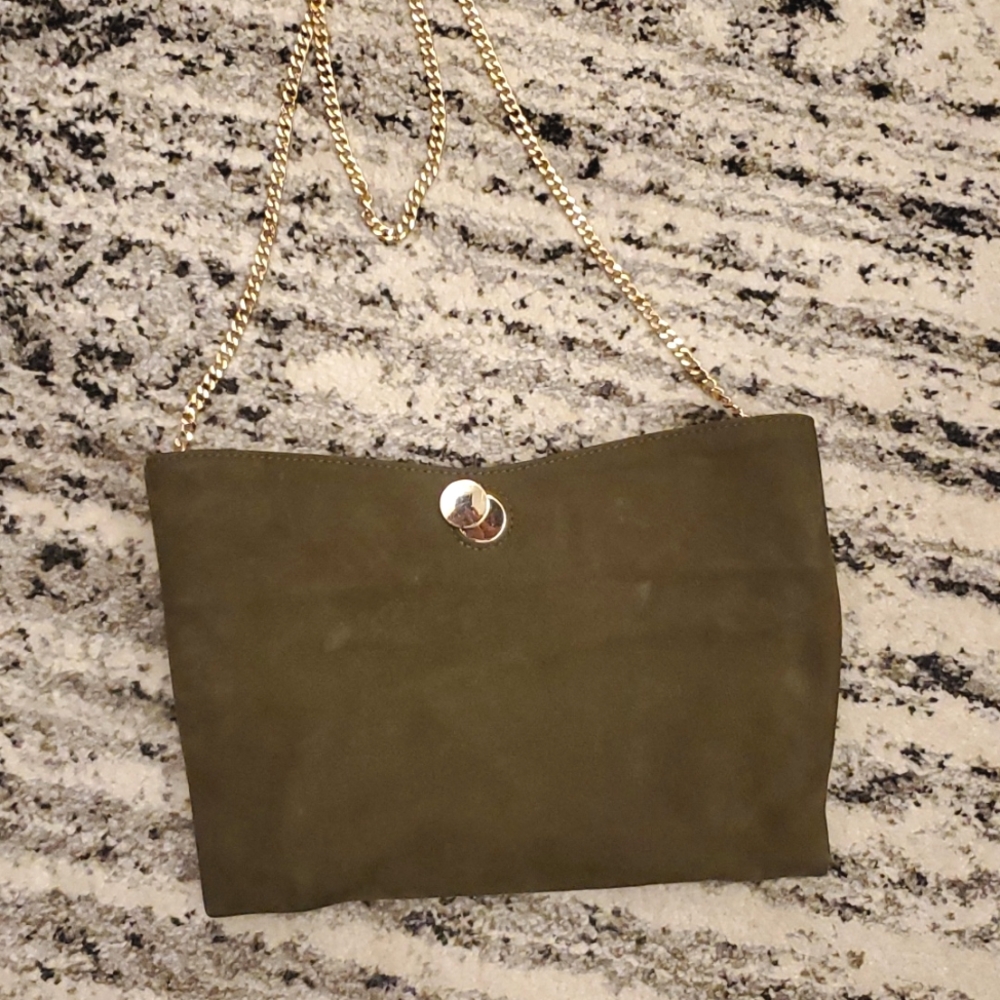 Zara olive green Faux Nubuck clutch shoulder purse